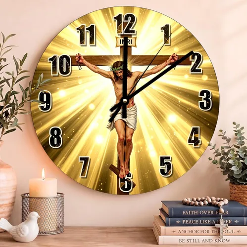 Vista 41 de Reloj de pared con versículo bíblico, con cita religiosa, reloj de madera, texto inspirador cristiano, reloj de madera rústico personalizado