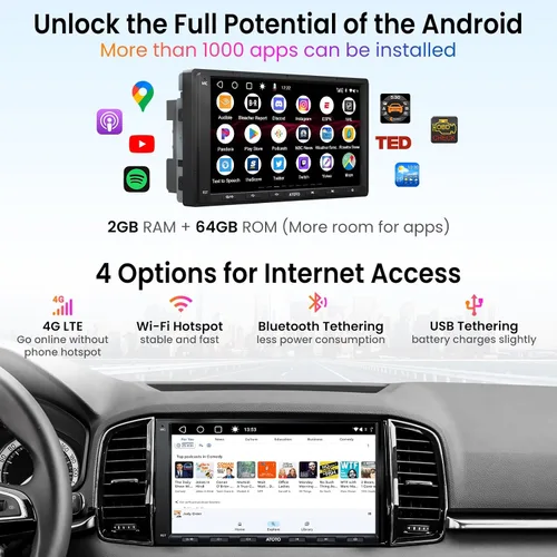 Vista 2 de ATOTO A6PF Android Doble DIN Estéreo de coche, 4G LTE, 2G+64G, 7" QLED Radio de coche