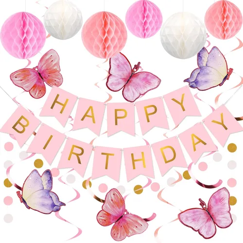 Vista 30 de meowtastic Birthday Decorations Happy Birthday Banner with Honeycomb Balls Negro y azul
