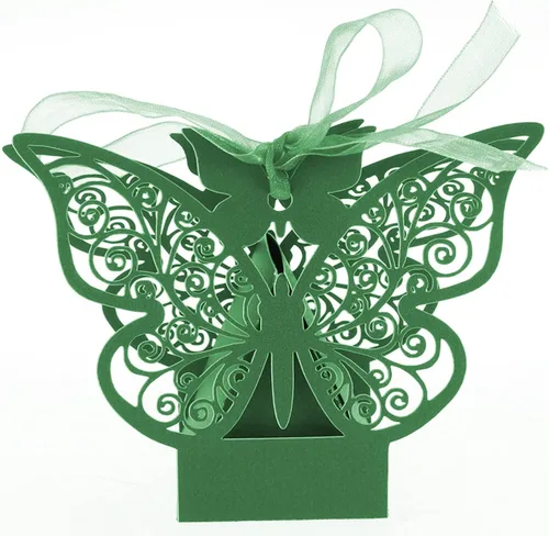 Vista 5 de 50 cajas de regalo de mariposa azul marino cortadas con láser, cajas de regalo de galletas con cintas, bonita caja de chocolate para boda, niña