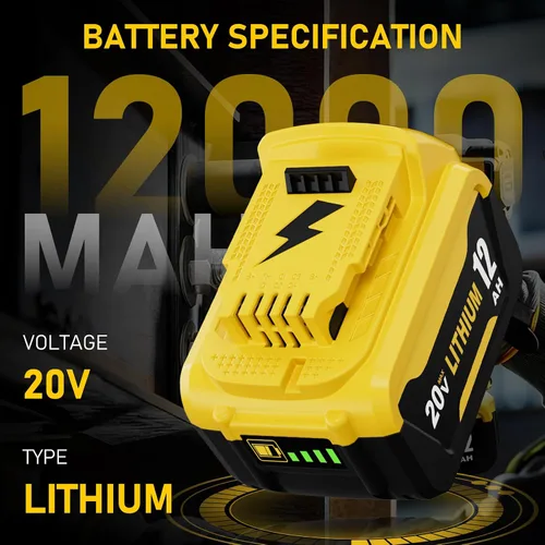 Vista 2 de 2 Packs 12Ah Replacement for Dewalt 20V Battery DCB208 and DCB102 Charger Amarillo