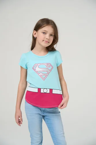 Vista 2 de DC Comics - Camiseta de manga corta para niñas de la Liga de la Justicia, paquete de 4 unidades para niños pequeños y grandes, grismorado, rojoazul