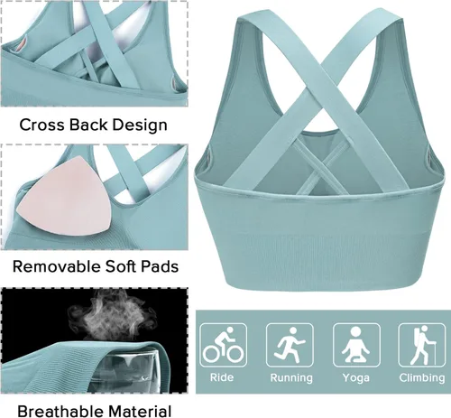 Vista 3 de Sykooria 3 Pack Strappy Sports Bra for Women Sexy Crisscross for Yoga Running Athletic Gym Workout Fitness Tank Tops