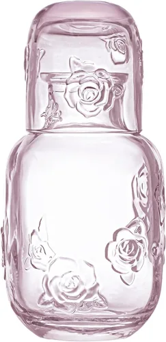 Vista 4 de Sizikato Jarra de Agua de Mesita de Noche de Cristal Transparente de 15 Oz con Vaso de Cristal.