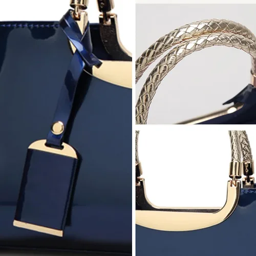 Vista 2 de jessie Bolso de hombro estructurado de piel de charol para mujer, bolsa cruzada con asa superior