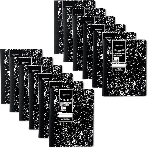 Vista 8 de Amazon Basics Cuaderno de composición, rayas universitarias, 100 hojas, 9.75 x 7.5 pulgadas, 1 paquete, mármol negro