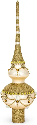 Vista 3 de Rosas dimensionales en cristal beige brillante para árbol de Navidad de 11 pulgadas