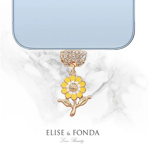 Vista 4 de ELISE & FONDA CP627 Puerto de carga USB cristal anti polvo enchufe pequeño girasol teléfono encanto para iPhone 14/13/12/11/XS MAX/XR/X/8