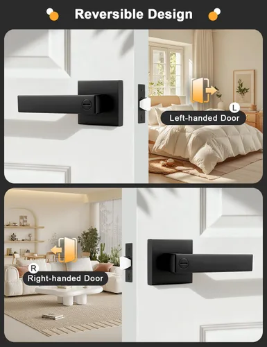 Vista 6 de Gobrico 1 paquete de manijas cuadradas de privacidad para puerta en acabado negro mate, manijas interiores sin llave, reversibles para puertas