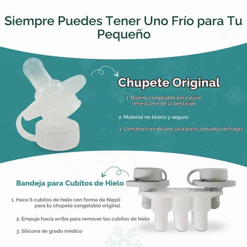 Vista 7 de Nippii Chupete Mordedor Congelable y Bandeja de Cubitos de Hielo – Chupete de Dentición Congelable de Silicona Suave para Alivio de la Dentición