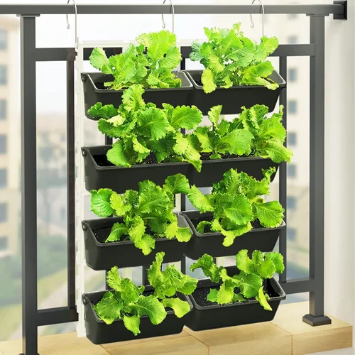 Vista 10 de Maceta vertical de pared para jardín, maceta montada en la pared, 4 niveles, 8 bolsillos, maceta vertical de pared para jardín, camas elevadas