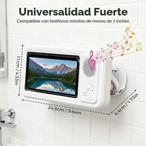 Vista 3 de Soporte para teléfono de ducha con altavoz Bluetooth inalámbrico, soporte impermeable para teléfono con altavoz, funda de teléfono de ducha