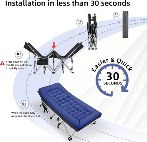 Vista 9 de Fragess - Cunas plegables de camping para adultos, cuna de 28" extra amplia con colchón removible, carga máxima de 600LBS, cunas para dormir