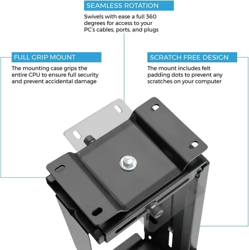 Vista 3 de HumanCentric Soporte ajustable para computadora debajo del escritorio y montaje en pared, soporte para CPU se adapta a la mayoría de fundas de PC