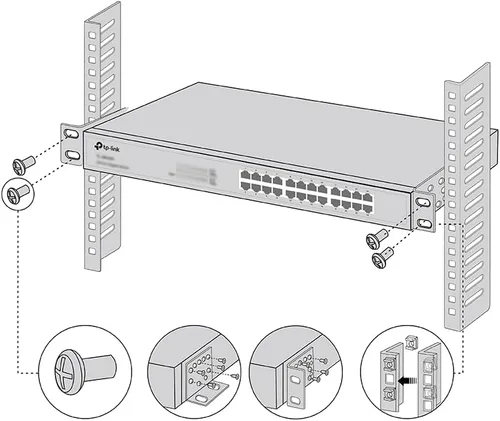 Vista 3 de TP-Link RackMount Kit-19, soporte de montaje de interruptores para montaje en rack de 19 pulgadas