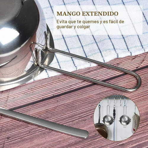 Vista 4 de Olla doble de acero inoxidable de 2 piezas con 2 cucharas de metal, olla de fusión de chocolate para derretir chocolate, mantequilla, queso, velas