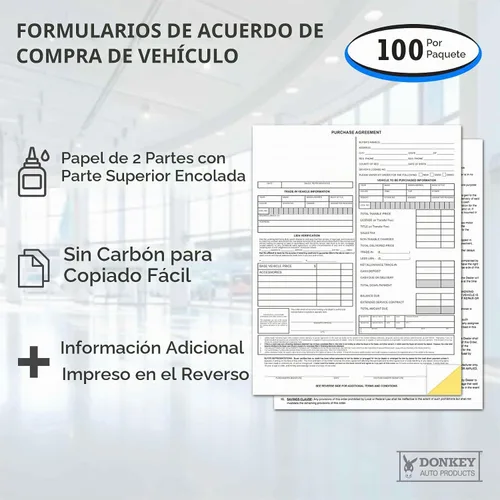 Vista 4 de Formularios de acuerdo de compra de vehículos (2 partes) (100 por paquete)