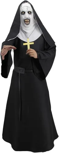Vista 4 de DIYLN Disfraz de monja de Halloween para mujer, película de miedo, religiosa, medieval, traje de cosplay con accesorios