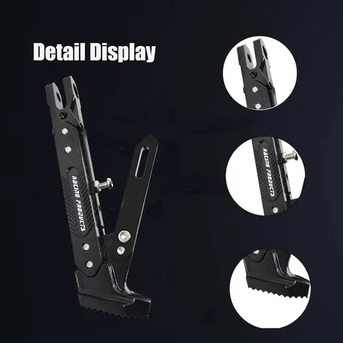 Vista 5 de Pata de cabra CNC ajustable para motocicleta, soporte de trípode universal de aluminio para motor/scooter, soporte lateral de pie modificado