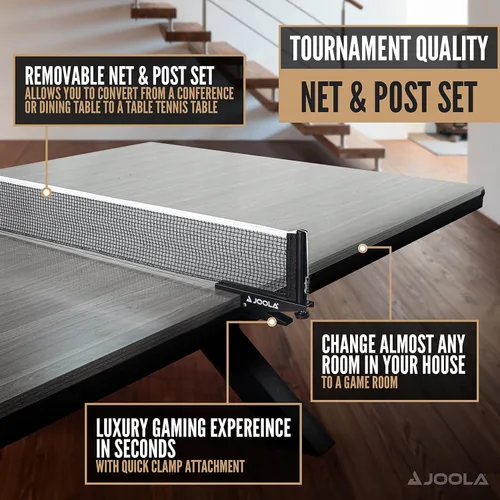 Vista 3 de JOOLA Brighton - Mesa de ping pong para interiores, tamaño reglamentario con red, asientos 10-12
