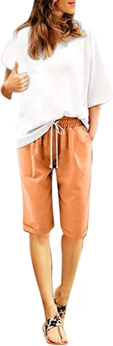 Vista 15 de Pantalones cortos sólidos con control de barriga, casuales, con cordón, cómodos, para mujer, pantalones cortos ligeros de verano para correr 2023