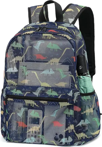 Vista 6 de CAMTOP Mochila de malla para niños y niñas, mochila transparente para preescolar, mochila casual para escuela, playa, viajes, deportes, Azul