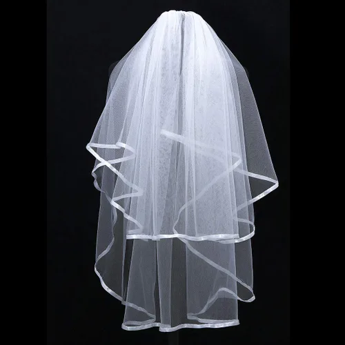 Vista 4 de Velo de novia de Feality con borde de cinta para novias blanco