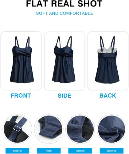 Vista 4 de Actloe Traje de baño de dos piezas para mujer fruncido tankini con parte inferior triangular S-XXXL
