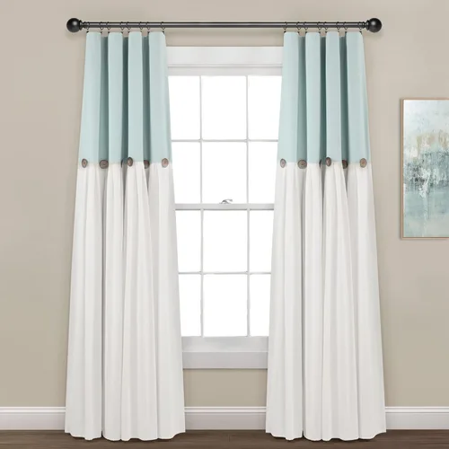 Vista 9 de Lush Decor - Cortinas de lino con botones de estilo granja, panel individual, diseño plisado de dos tonos de 40 pulgadas de ancho x 108 pulgadas