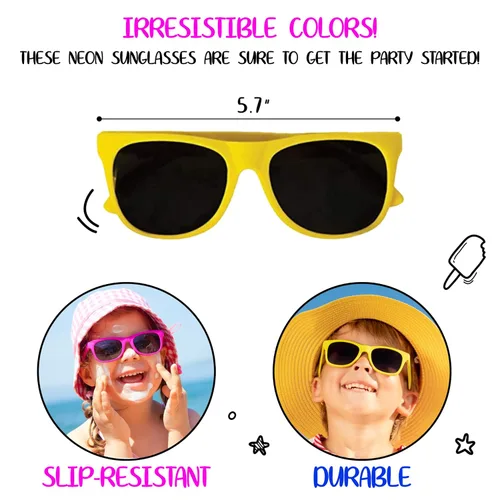 Vista 4 de Neliblu Gafas de sol para niños, regalos de fiesta a granel, estilo de los años 80, para playa y piscina, bolsas de recuerdo de fiesta, premios