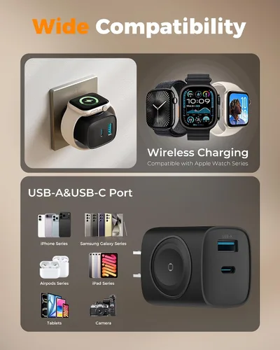 Vista 7 de TESSAN Bloques de carga para cargador de Apple Watch, bloque de cargador Negro