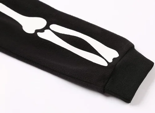 Vista 8 de Disfraz de esqueleto para niños que brilla en la oscuridad con capucha de esqueleto de una pieza para Halloween Negro