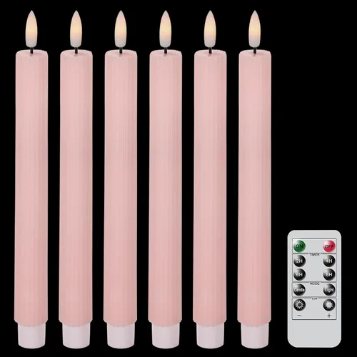 Vista 8 de Velas cónicas parpadeantes verdes sin llama que funcionan con pilas con control remoto de 10 teclas y temporizador, 6 paquetes de velas LED de cera