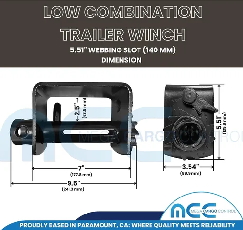 Vista 3 de Mega Cargo Control Paquete de 1 cabrestante combinado de 4" para remolque de plataforma plana 5.512 in accesorios de equipo para sistema de amarre