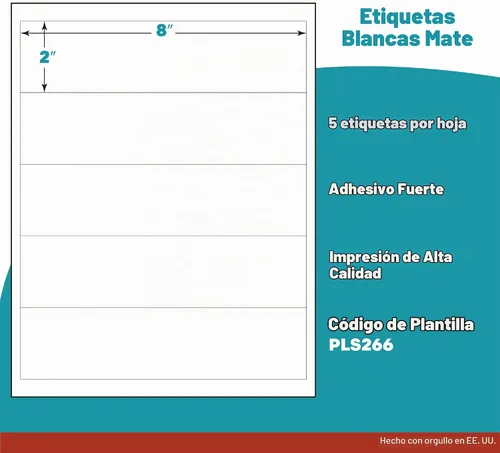 Vista 4 de Premium Label Supply - Etiquetas adhesivas blancas mate para botellas de agua – NO impermeables – 8 x 2 pulgadas/20.32 x 5.08 cm – Compatibles