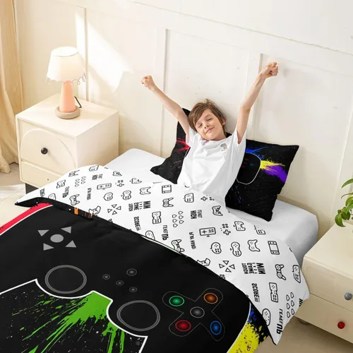 Vista 3 de Erosebridal - Ropa de cama para adolescentes y niños, estampado de control de videojuegos, funda de edredón tamaño individual, 2 piezas con 1 funda