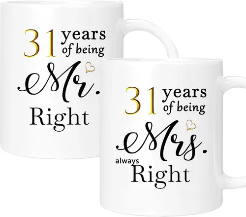 Vista 15 de Juego de 2 tazas de café para el 10º aniversario, regalos de boda para parejas, padres, hombres, mujeres, marido, esposa, él, ella, caja de regalo
