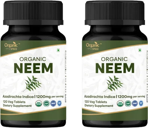 Vista 10 de ORGANIC SPREE Neem 120 tabletas Azadirachta Indica (Neem) Certificado orgánico USDA Piel sana y desintoxicación* Suplemento dietético - 120