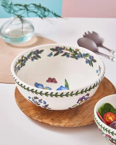 Vista 3 de Portmeirion Botanic Garden Ensaladera Cuenco para servir de 9 pulgadas con varios motivos Fabricado en Inglaterra con cerámica fina Apto