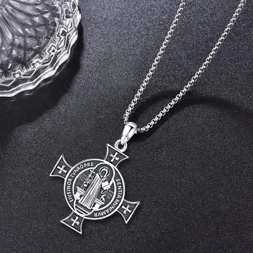Vista 3 de Friggem Collar con colgante de plata de ley 925 de San MiguelSan CristópaloCruz de JesúsSan Benito para hombres, niños y mujeres, el arcángel, nos
