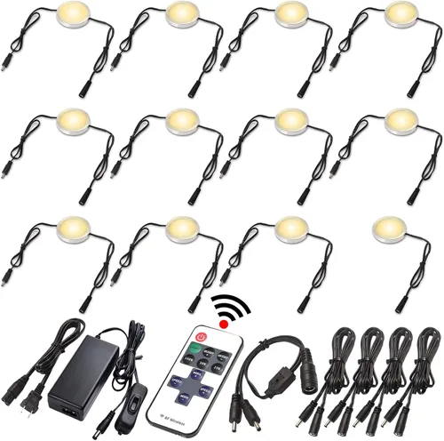 Vista 10 de Kit de luz debajo del armario de cocina, iluminación trasera contra salpicaduras, 110 V enchufado y cableado, control remoto RF regulable, blanco