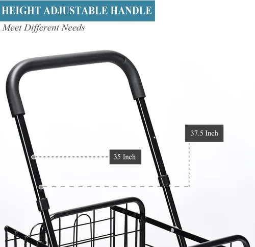 Vista 6 de IRONMAX - Carrito de compras plegable, resistente, con mango ajustable, cesta extra y ruedas giratorias de 360°, carrito ligero para compras, Negro