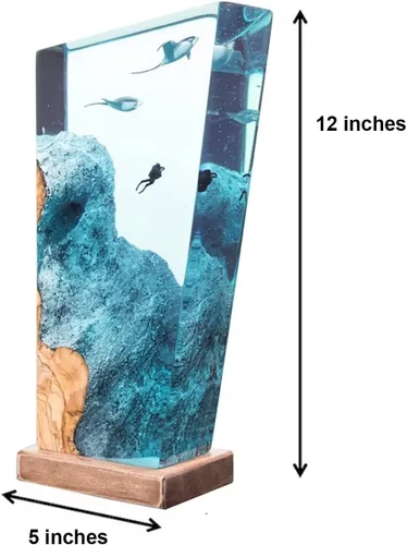 Vista 5 de Manta Rays, Diver, Scuba Resin Wood Lamp, Manta Rays Gift, Ocean Theme Diorama, Manta Rays Lamp, Ocean Lamp, Diver Lamp, Stringray Night Light Large