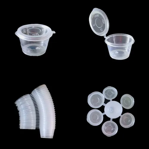 Vista 3 de MIUPOO Vasos de plástico para soufflé, desechables transparentes a prueba de fugas con tapa con bisagras, se utilizan para varias salsas, muestras