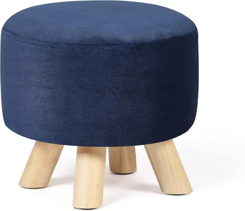 Vista 9 de Homebeez Taburete otomano redondo con reposapiés, reposapiés de tela pequeño con patas de madera antideslizantes, color azul