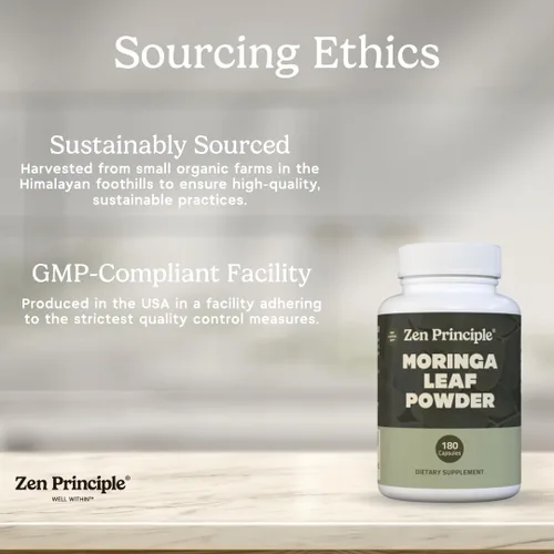 Vista 6 de Zen Principle Moringa Oleifera orgánica. Ultra Premium. Proporciona un impulso de energía natural y multivitaminas. Un superalimento crudo, vegano