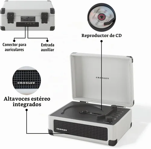 Vista 4 de Crosley CR3505DP-WF Reproductor de CD Cruiser, granja blanca Casa de campo blanca
