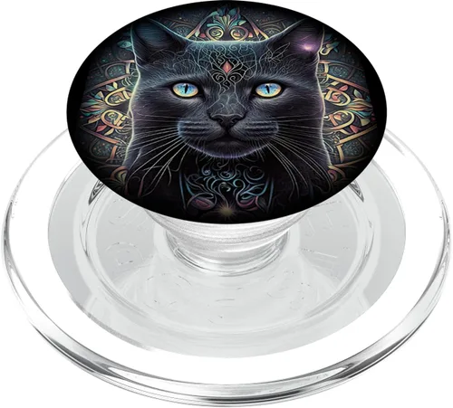 Vista 7 de Cat Lover Mandala Design Tribal Artwork Cat PopSockets Adhesive PopGrip