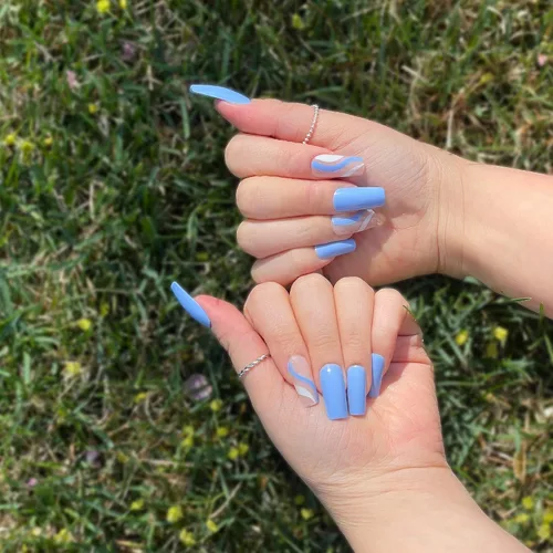Vista 13 de Gold Finger - Kit de uñas postizas de cobertura completa con pegamento, diseño moderno, gel listo para usar, uñas medianas, largas y extralargas