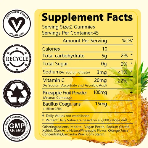 Vista 2 de Suiyilary Gomitas de probióticos femeninos para mujer, gomitas de piña para equilibrio de pH, salud vaginal premium, apoyo inmunológico, vegano, sin